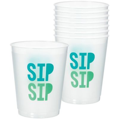 Amscan WEDDING Frosted Plastic Cups With &quot;Sip Sip&quot; Saying