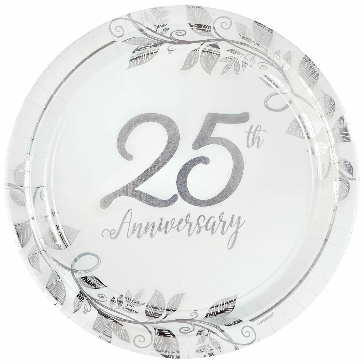 Amscan WEDDING Happy 25th Anniversary 10 1/2&quot; Round Metallic Plates