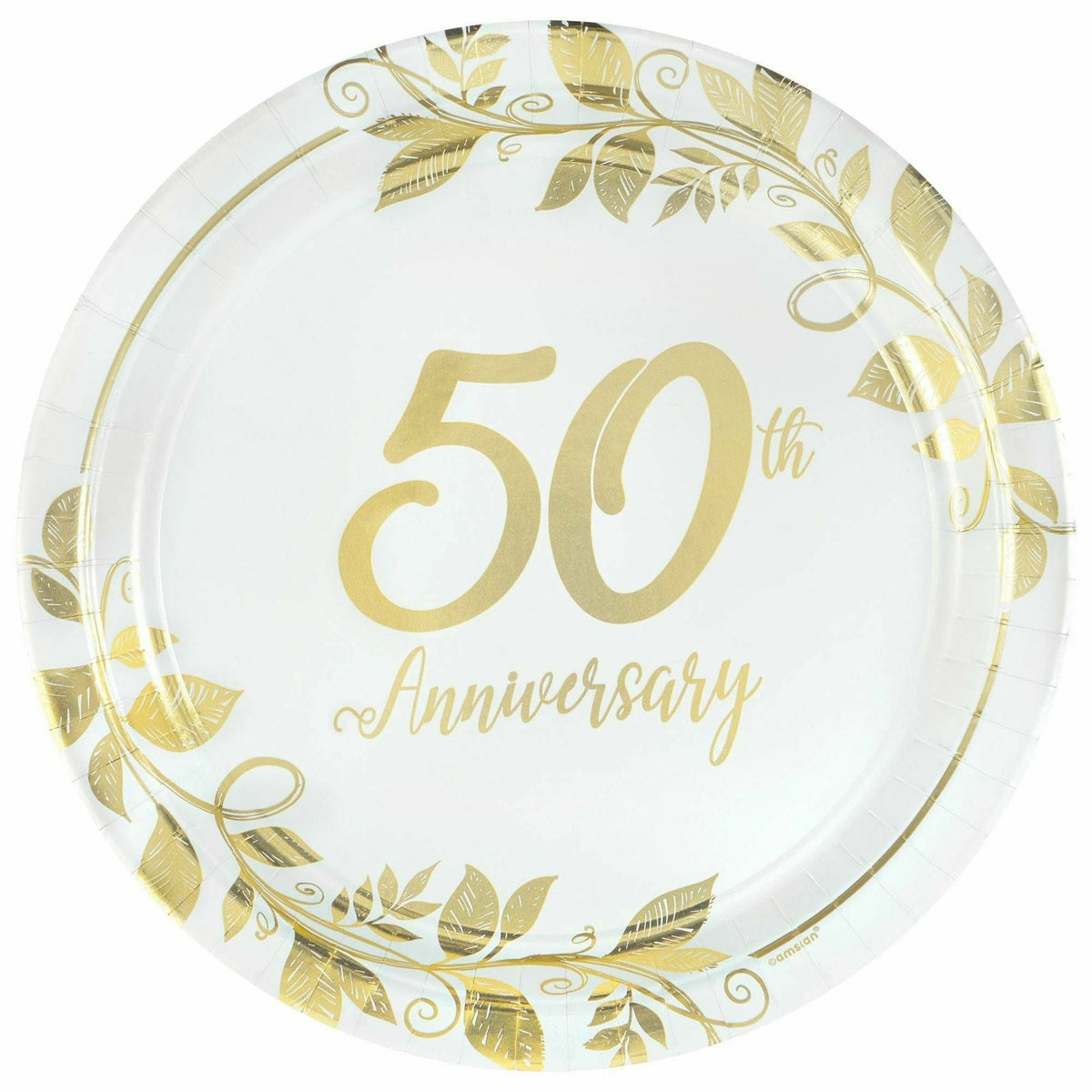 Amscan WEDDING Happy 50th Anniversary 10 1/2&quot; Round Metallic Plates