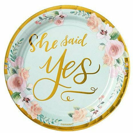 Amscan WEDDING Metallic Mint to Be Floral Dessert Plates 8ct