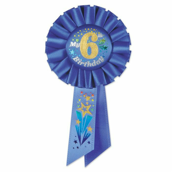 Beistle Company, INC. BOUTIQUE My 6th Birthday Rosette (Blue) Rosette Assortment BIRTHDAY BOY