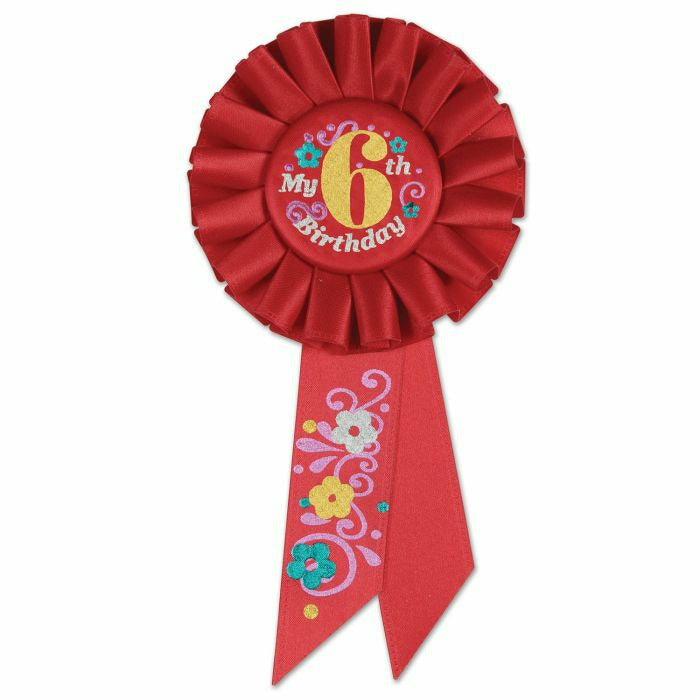 Beistle Company, INC. BOUTIQUE My 6th Birthday Rosette (Red) Rosette Assortment BIRTHDAY BOY