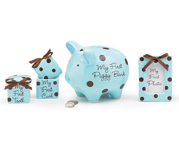 Burton and Burton BABY SHOWER BABY BOY BLUE/BROWN DOTS GIFT SET