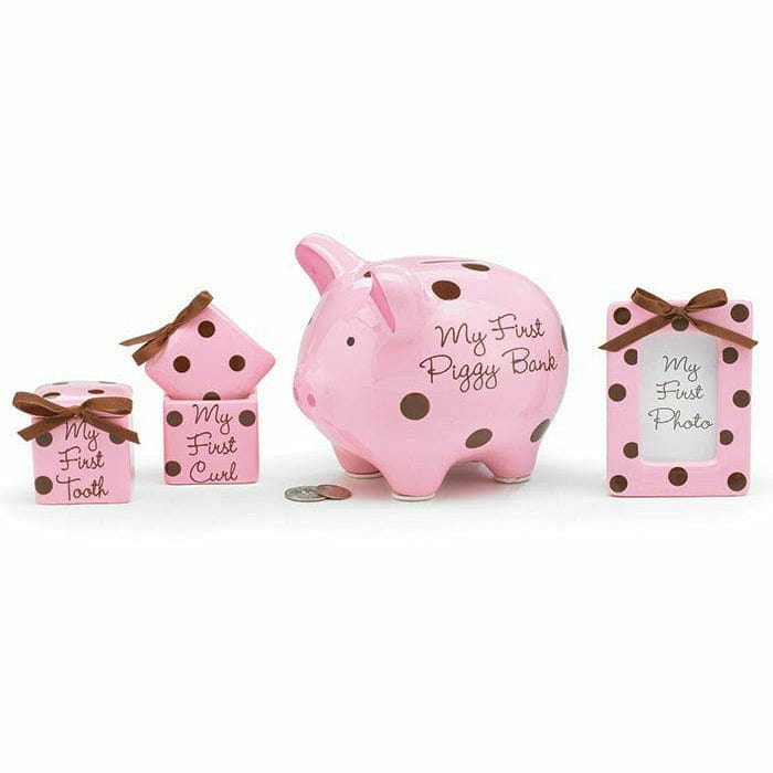 Burton and Burton BABY SHOWER BABY GIRL PINK/BROWN DOTS GIFT SET