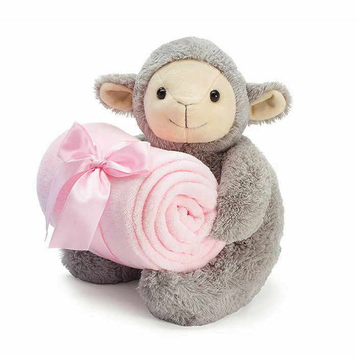 Burton and Burton BABY SHOWER Plush Gray Lamb With Pink Blanket