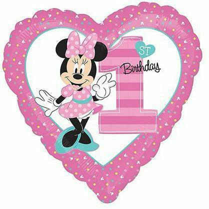 Burton and Burton BALLOONS 169 A Minnie Mouse 1st Birthday 17&quot; Mylar Balloon