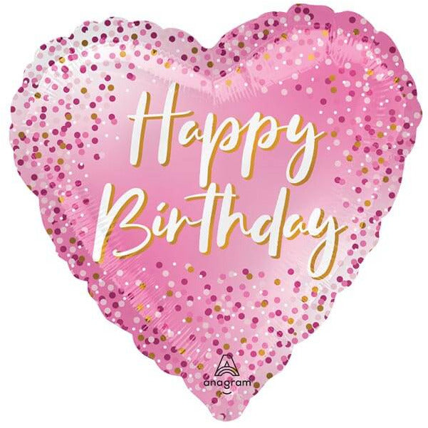 Burton and Burton BALLOONS 207A  Happy Birthday Pink Sparkle Heart 17&quot; Mylar Balloon