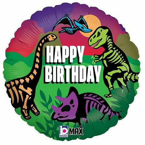 Burton and Burton BALLOONS 236A 18&quot; Jurassic Dinosaur Happy Birthday Foil