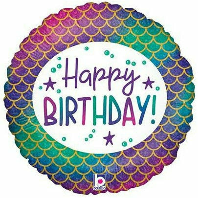 Burton and Burton BALLOONS 249A 18&quot; Glitter Mermaid Happy Birthday Foil