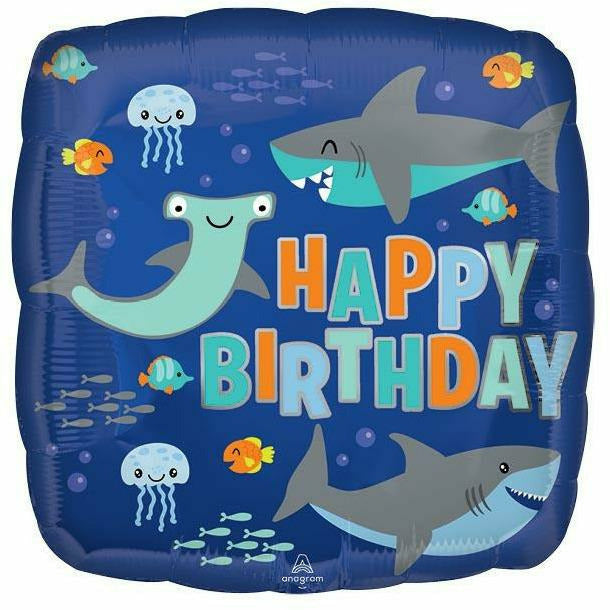 Burton and Burton BALLOONS 258A 17" Birthday Sharks Square Foil