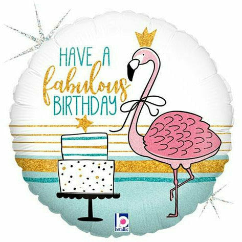 Burton and Burton BALLOONS 260A 18&quot; Have a Fabulous Birthday Flamingo Foil