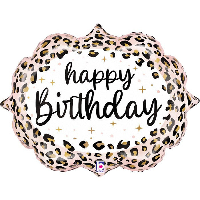 Burton and Burton BALLOONS 296A 27&quot; PKG SATIN LEOPARD BDAY MARQUEE