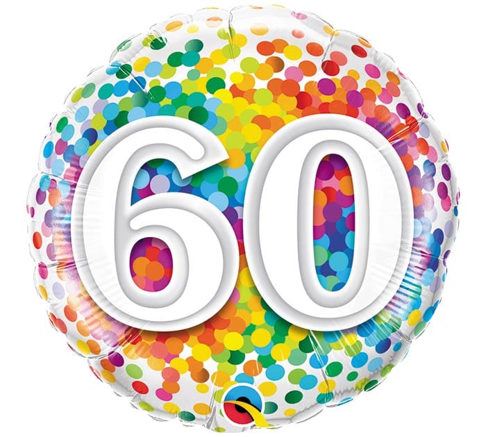 Burton and Burton BALLOONS 308 HBD Rainbow Confetti "60" Foil Balloon