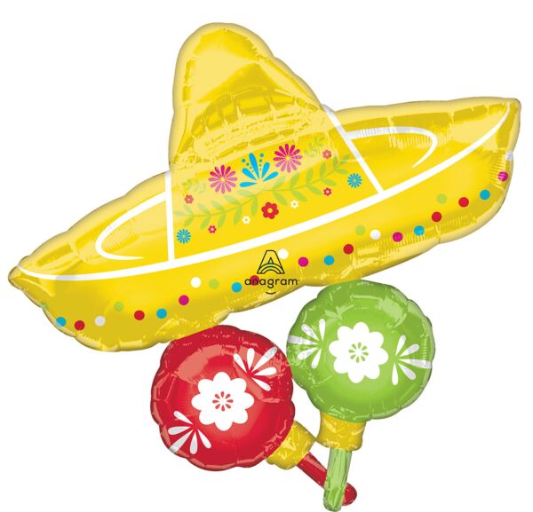 Burton and Burton BALLOONS 32&quot; Viva La Party Sombrero &amp; Maracas Foil Balloon