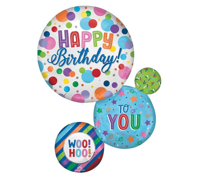 Burton and Burton BALLOONS 345 28&quot; SATIN HAPPY BIRTHDAY TO YOU MULTI FOIL BALLOONS