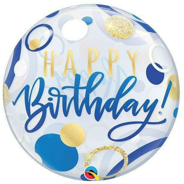 Burton and Burton BALLOONS 352 22&quot; Birthday Blue Gold Dots Bubble Foil