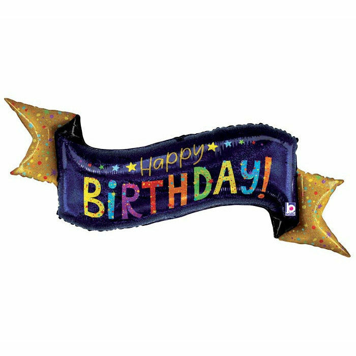 Burton and Burton BALLOONS 378 Navy Holographic Glitter Birthday Banner Foil Balloon 51"