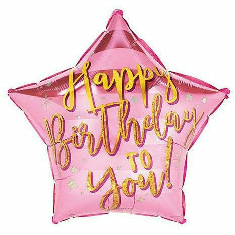 Burton and Burton BALLOONS 380 17&quot; Pink Star Happy Birthday to You Foil