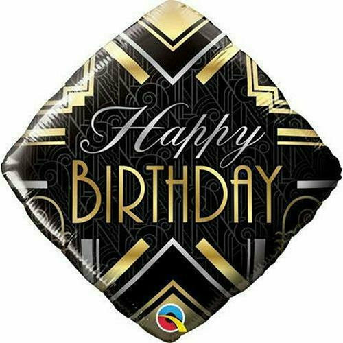 Burton and Burton BALLOONS 402 18" Black and Gold Happy Birthday Foil