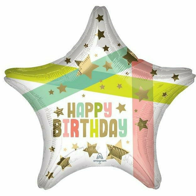 Burton and Burton BALLOONS 406 19" Birthday Gold Stars and Colors Jumbo Foil