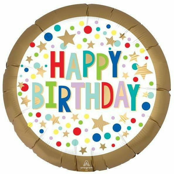 Burton and Burton BALLOONS 408 18&quot; Happy Birthday Gold Marquee Dots Foil