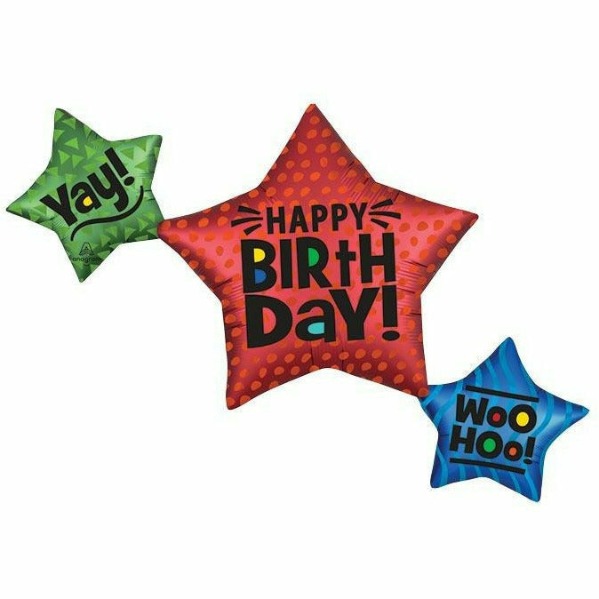 Burton and Burton BALLOONS 411 39&quot; Birthday Satin Star Trio Jumbo Foil