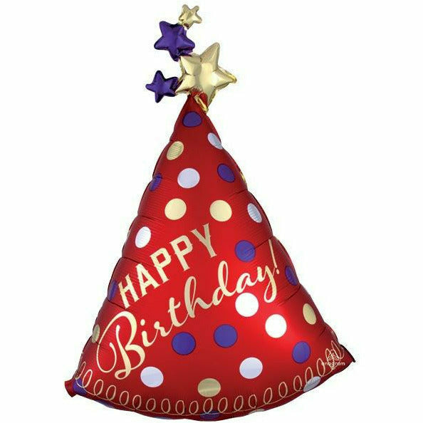 Burton and Burton BALLOONS 424 36" Red Cone Hat Birthday Foil