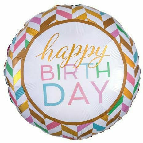 Burton and Burton BALLOONS 434 28&quot; Confetti Chevron Happy Birthday Jumbo Foil