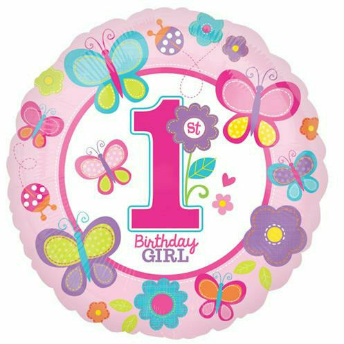 Burton and Burton BALLOONS 490 Sweet Butterfly 1st Birthday Girl 17" Mylar Balloon