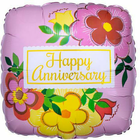 Burton and Burton BALLOONS 491A Flowers Happy Anniversary 17&quot; Mylar Balloon