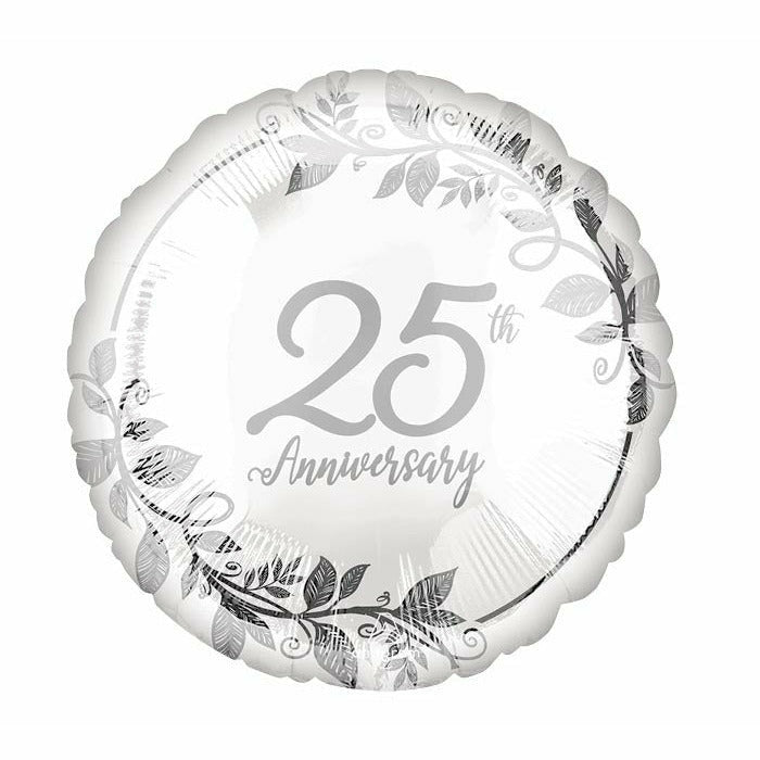 Burton and Burton BALLOONS 503A 25th Anniversary Silver Leaves Foil Balloon 17"