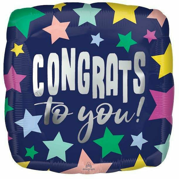 Burton and Burton BALLOONS 556 17&quot; Congrats Stars On Navy Square Foil