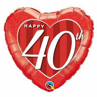 Burton and Burton BALLOONS A002 Heart Happy 40th 18&quot; Mylar Balloon