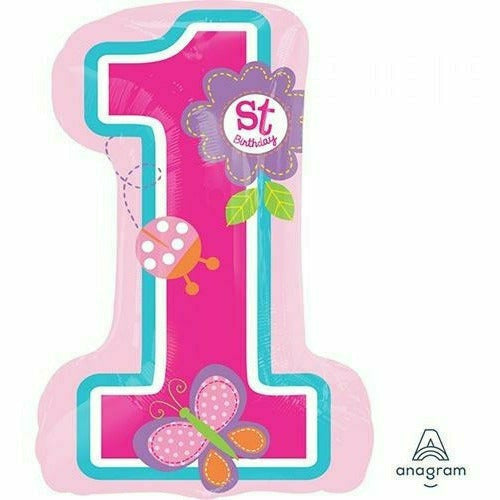 Burton and Burton BALLOONS B002 Sweet 1st Birthday Girl Jumbo 28" Mylar Balloon