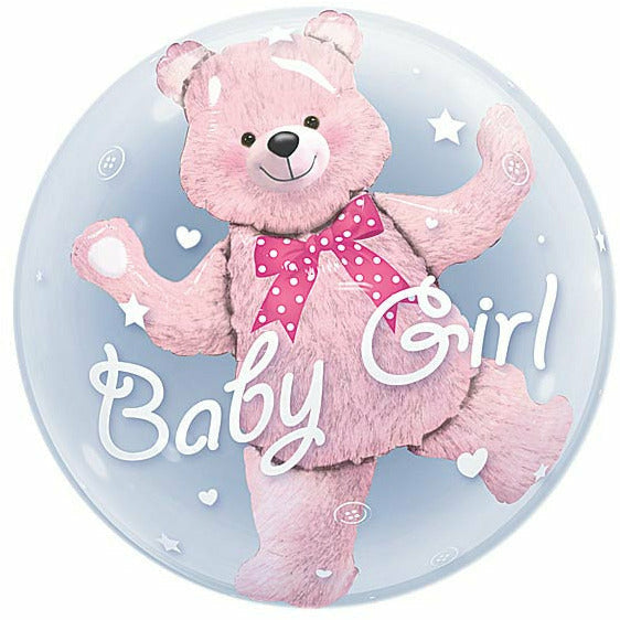 Burton and Burton BALLOONS B003 24&quot; Baby Pink Bear Double Bubble Balloon