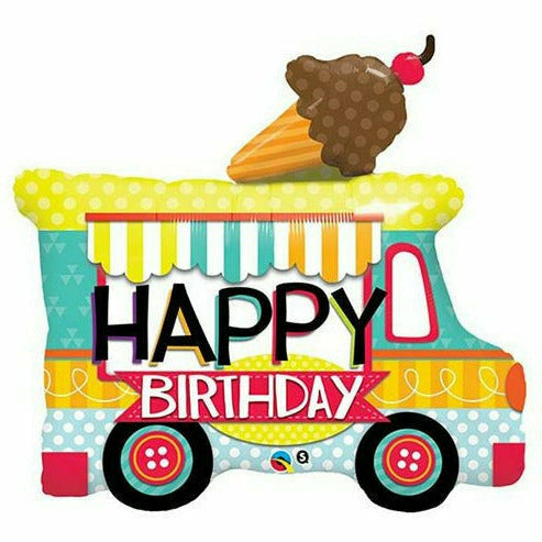 Burton and Burton BALLOONS B003 Ice Cream Truck Happy Birthday Jumbo 36&quot; Mylar Balloon