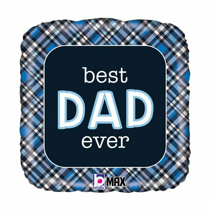 Burton and Burton BALLOONS B012 18&quot; BEST DAD EVER PLAID SQUARE FOIL BALLOON