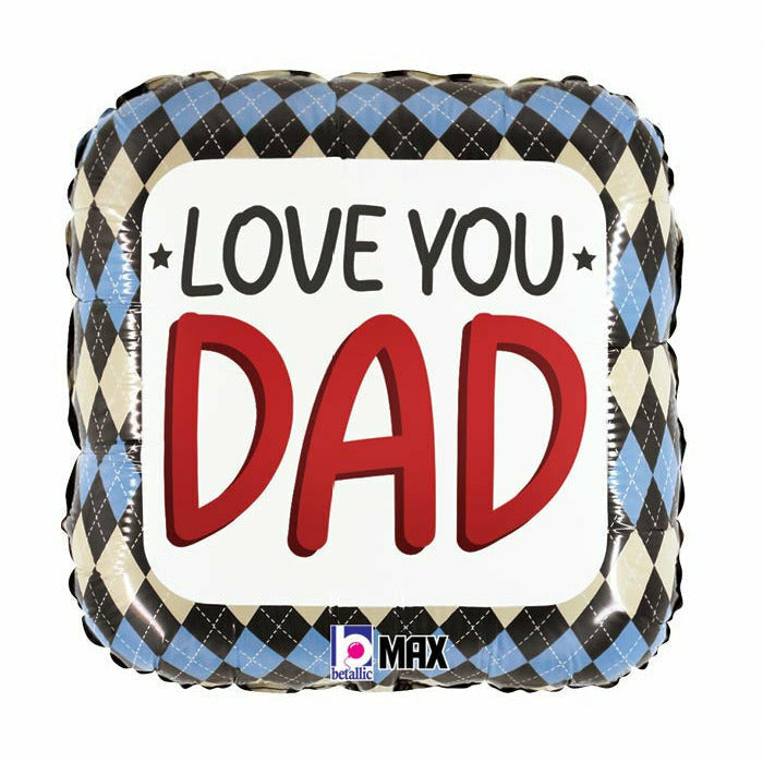 Burton and Burton BALLOONS B012 18&quot; LOVE YOU DAD ARGYLE SQUARE FOIL BALLOON