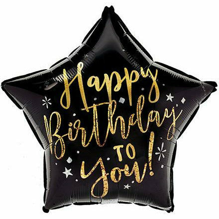 Burton and Burton BALLOONS Black Star Happy Birthday to You 17&quot; Mylar Balloon