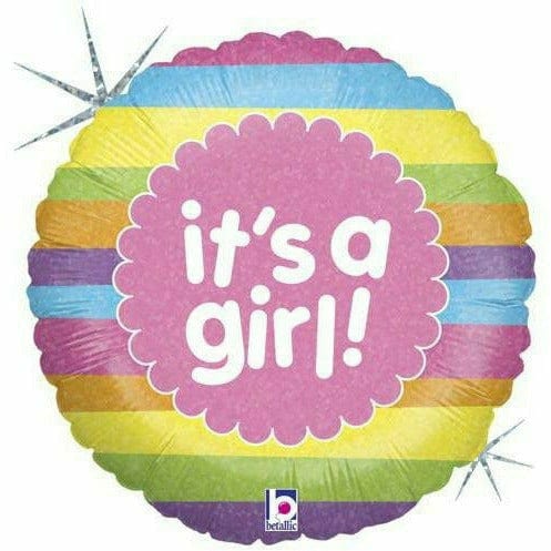 Burton and Burton BALLOONS D002 It&#39;s a Girl Pink Striped 18&quot; Mylar Balloon