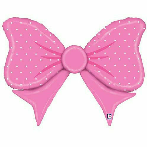 Burton and Burton BALLOONS D002 Pink Polka Dot Bow Jumbo 34&quot; Mylar Balloon