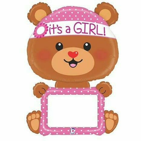 Burton and Burton BALLOONS D003 Bear It's a Girl Dry Erase Jumbo 48" Mylar Balloon