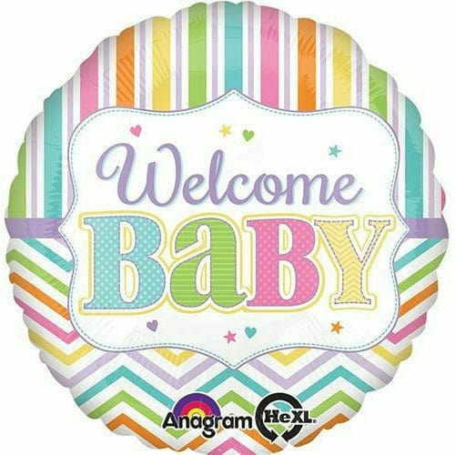 Burton and Burton BALLOONS D004 Pastel Stripes Welcome Baby 17&quot; Mylar Balloons