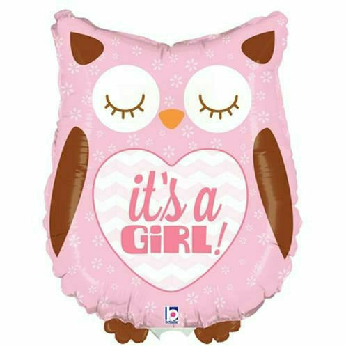 Burton and Burton BALLOONS D004 Pink Owl It's a Girl Jumbo 26" Mylar Balloon