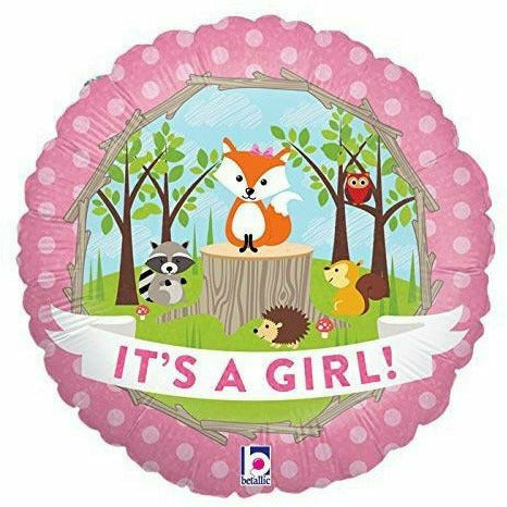 Burton and Burton BALLOONS D12 It&#39;s a Girl Pink Fox Woodland 18&quot; Mylar Balloon