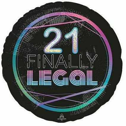 Burton and Burton BALLOONS F007 21st Birthday Finally Legal Holographic 18" Mylar Balloon