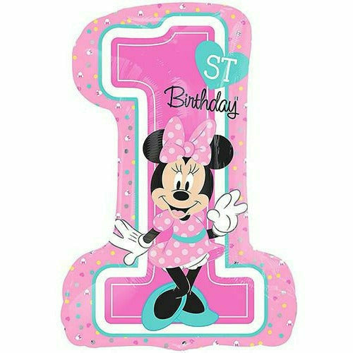 Burton and Burton BALLOONS G003 Minnie Mouse 1st Birthday Jumbo 28&quot; Mylar Balloon