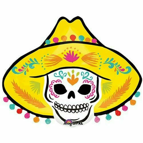 Burton and Burton BALLOONS G010 Sombrero Skull Jumbo 29" Mylar Balloon