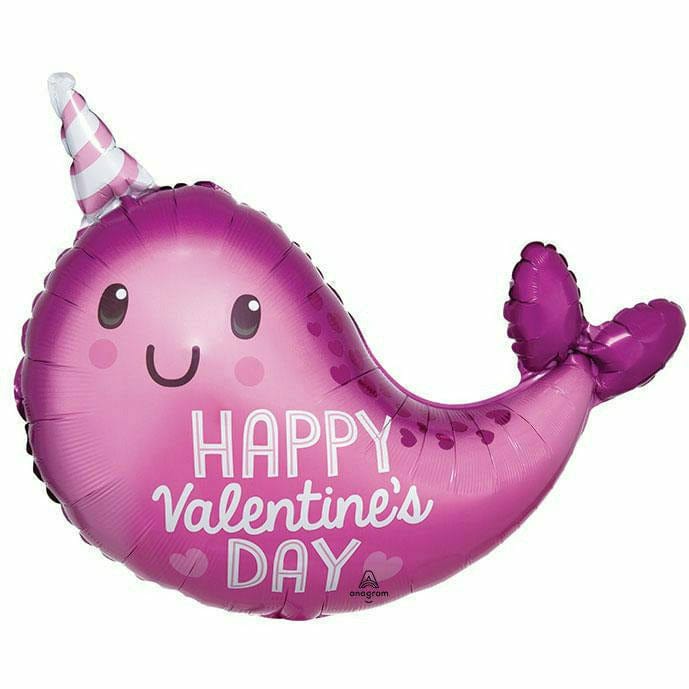 Burton and Burton BALLOONS J08 HVD 22&#39;&#39; VALENTINE NARWHAL JUNIOR SHAPE XL