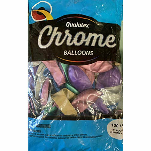 Burton and Burton BALLOONS Qualatex Chrome Assorted Latex Solid Shine 11&quot; Balloons - 100 Count